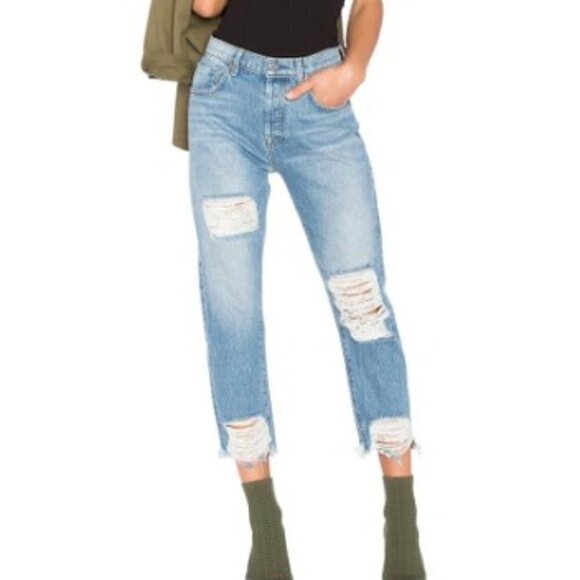 7 for all Mankind Women's Blue Distressed Josefina Boyfriend Jeans Size 24 - Picture 1 of 8